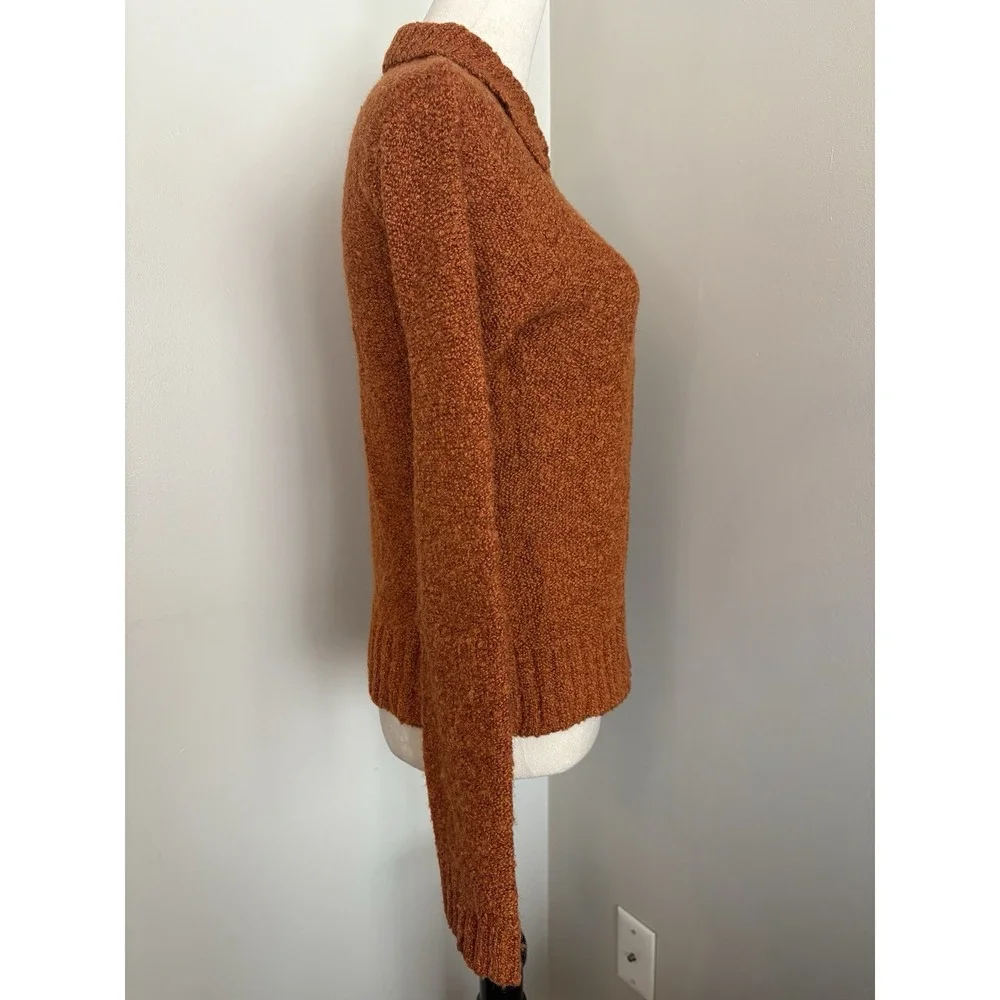 VTG Free People 90s Cardigan Sweater Full Zip Burnt Orange Wool Blend Small S